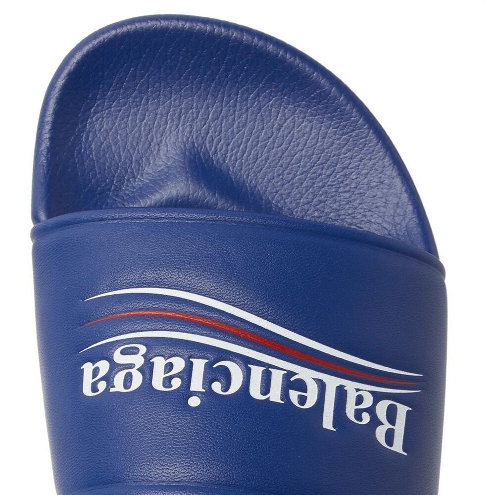 Balenciaga Blue Leather Campaign Logo Slide Pool Sandal Flip Flop Flat 44 11 - Picture 7 of 15